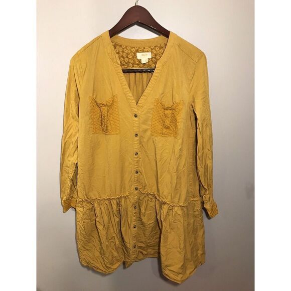 Anthropologie Maeve Marlie‎ Dress Sz 12 Button Front Collar Yellow Gold - Picture 3 of 8